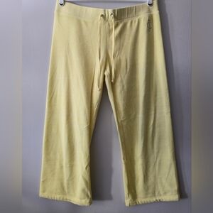 Juicy Couture Velour Track Pants Womens XL Yellow Wide Leg Y2K Lounge